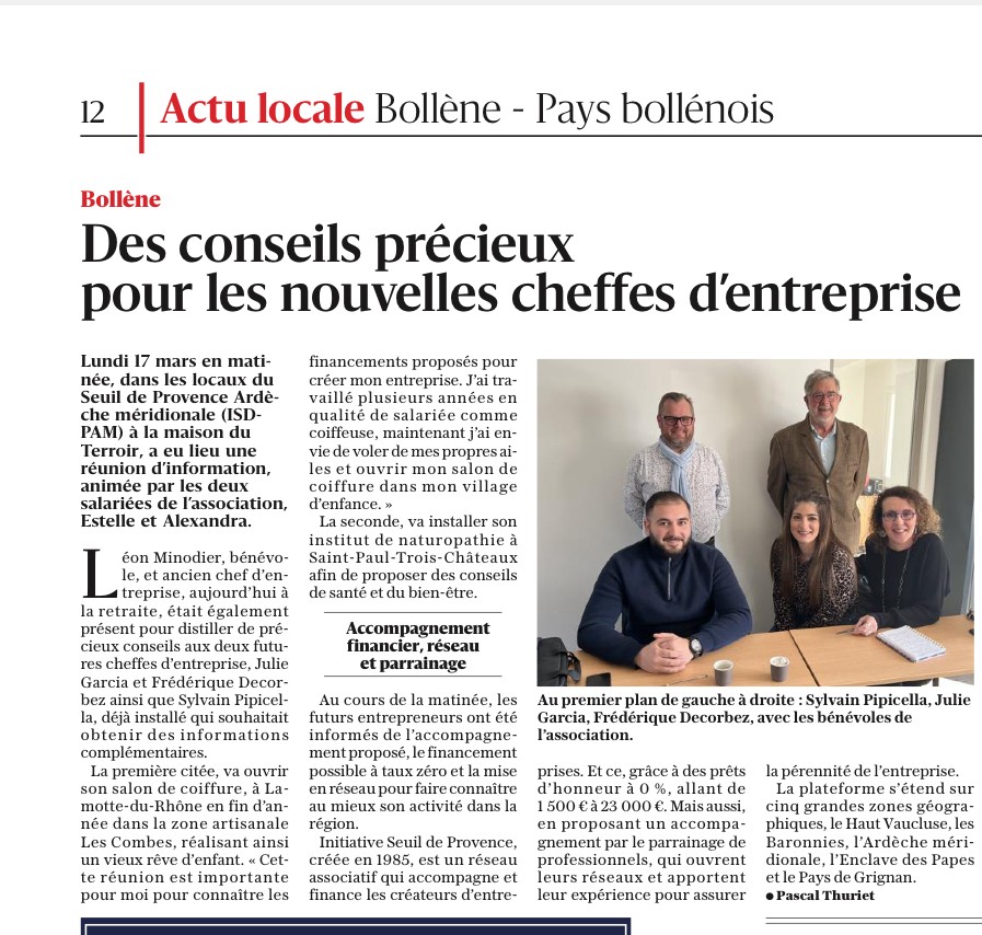Article Vaucluse matin Start Pro ISDPAM
